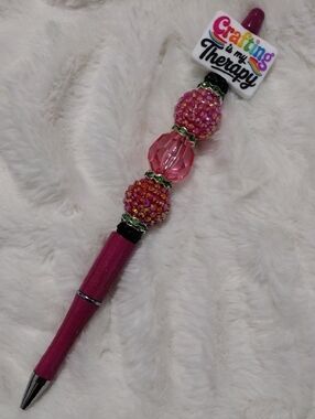 Pink Beaded Decorative Tall Pen - "Crafting is my Therapy" Topper